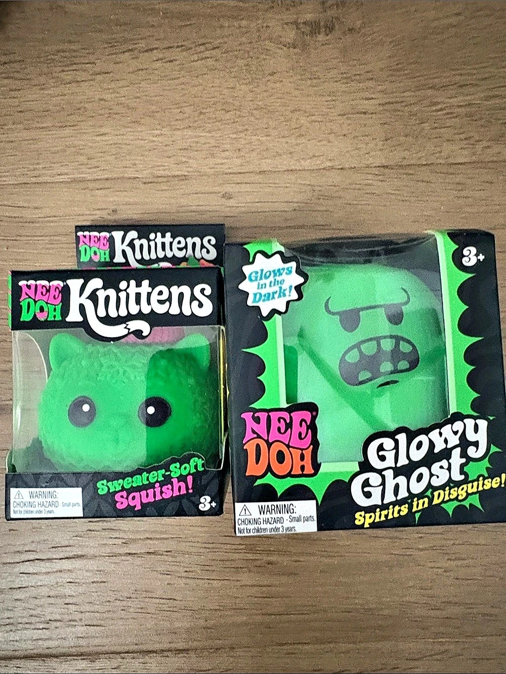 NeeDoh Knittens and Glowy Ghost Green Squishy Toy Set NWT. Authentic. Sealed